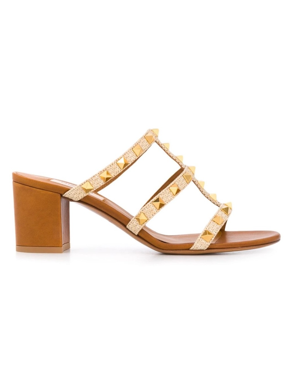Valentino Rockstud City Slide 60mm Brown Mule Caged Sandals Block Heels NWOB
